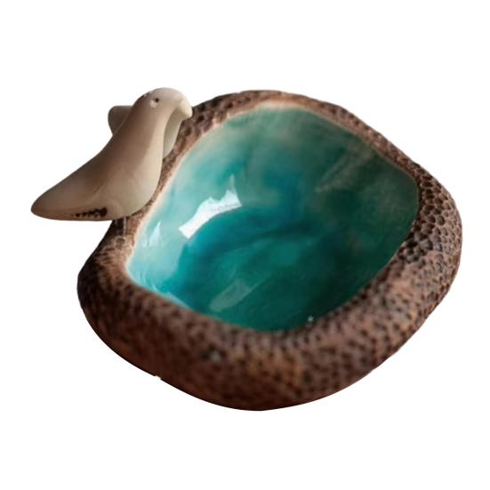 Bain d'oiseaux extérieur Bain d'oiseaux en résine avec ornement d'oiseau Décoration de bol d'arrosage et de nourriture pour oiseaux pour jardin extérieur Cour Patio