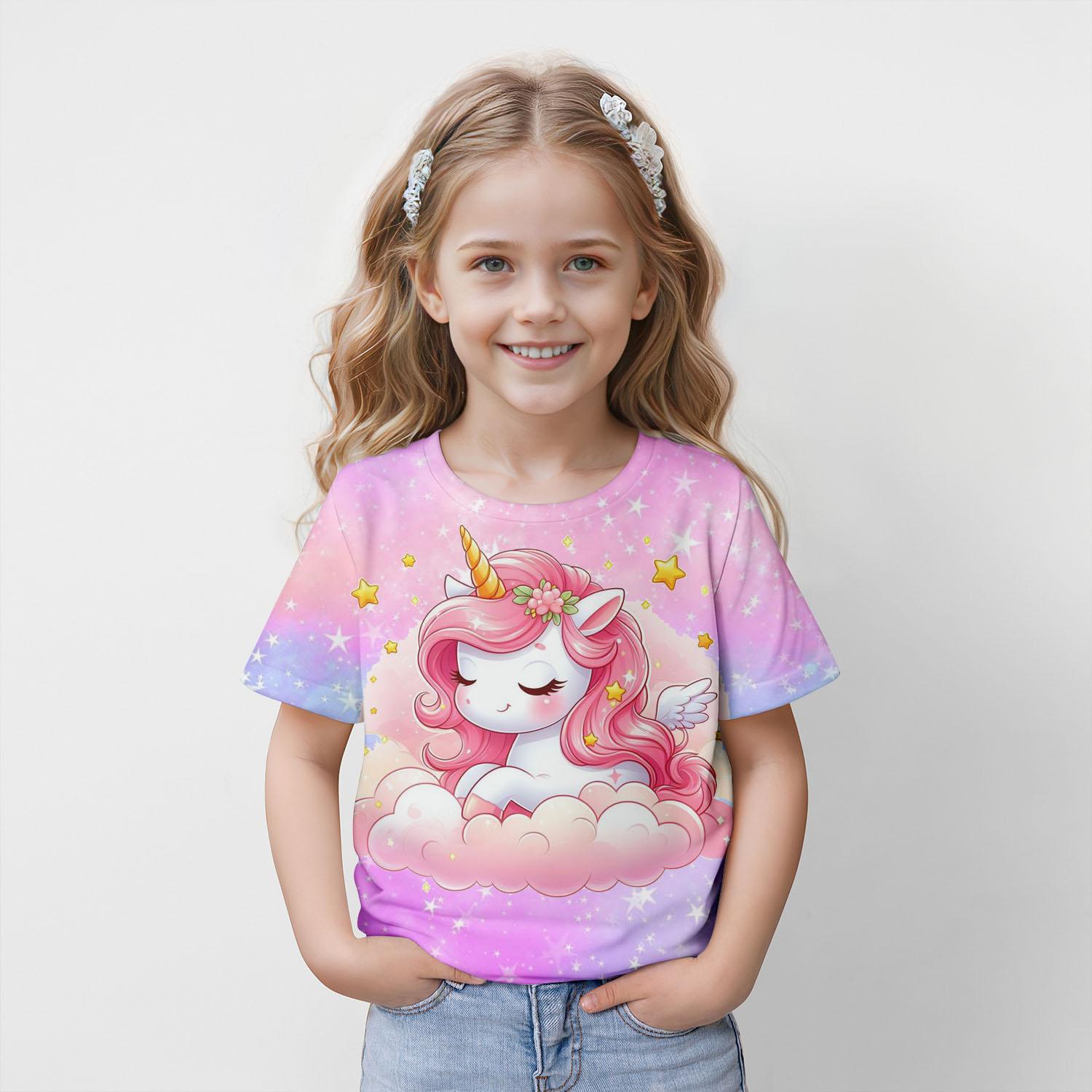 

Одяг для дівчаток Дитяча футболка з коротким рукавом Милий 3D-принт з мультфільмами Дитячий літній одяг Рожевий повсякденний дитячий одяг для дівчаток 130