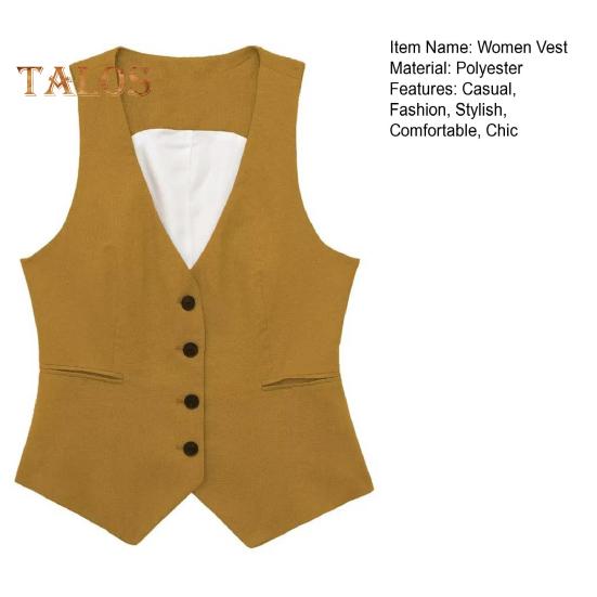 Women's Vest Top V Neck Single Breasted Sleeveless Coat Casual Waistcoat with Pockets Ladies Dressy Vest Jacket