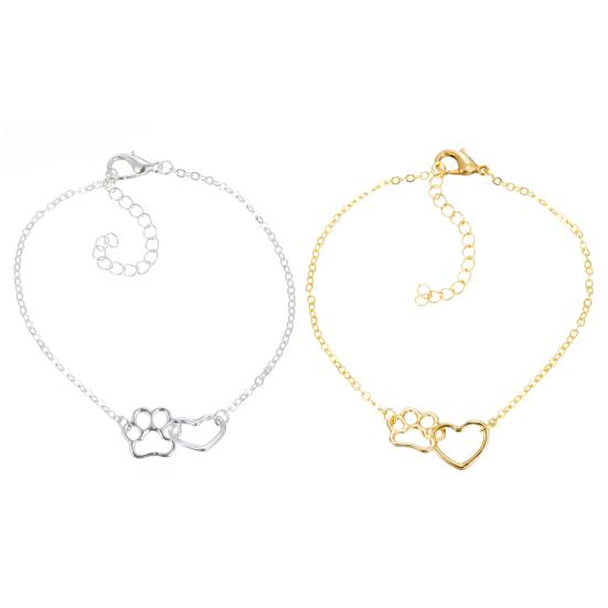 Unikátní Jednoduchý Dámský Náramek s Řetízkem ve Tvaru Srdce a Potiskem Psí Tlapky Šperkový Doplněk na Valentýna