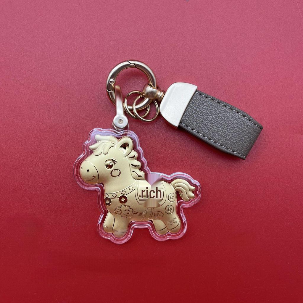 999 Pure Gold Cute Cartoon Horse Keychain Pendant - Year of the Horse Mobile Ornament Gift
