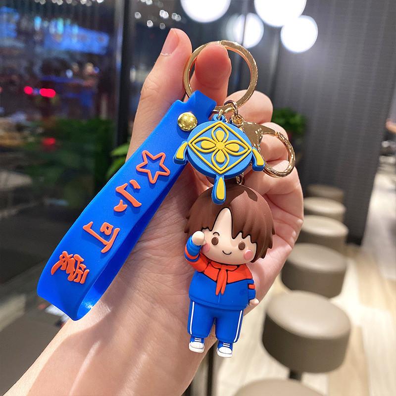 

Cute Red Necktie Salute Silicone Keychain Cartoon Style For Ages All Blue Scarf