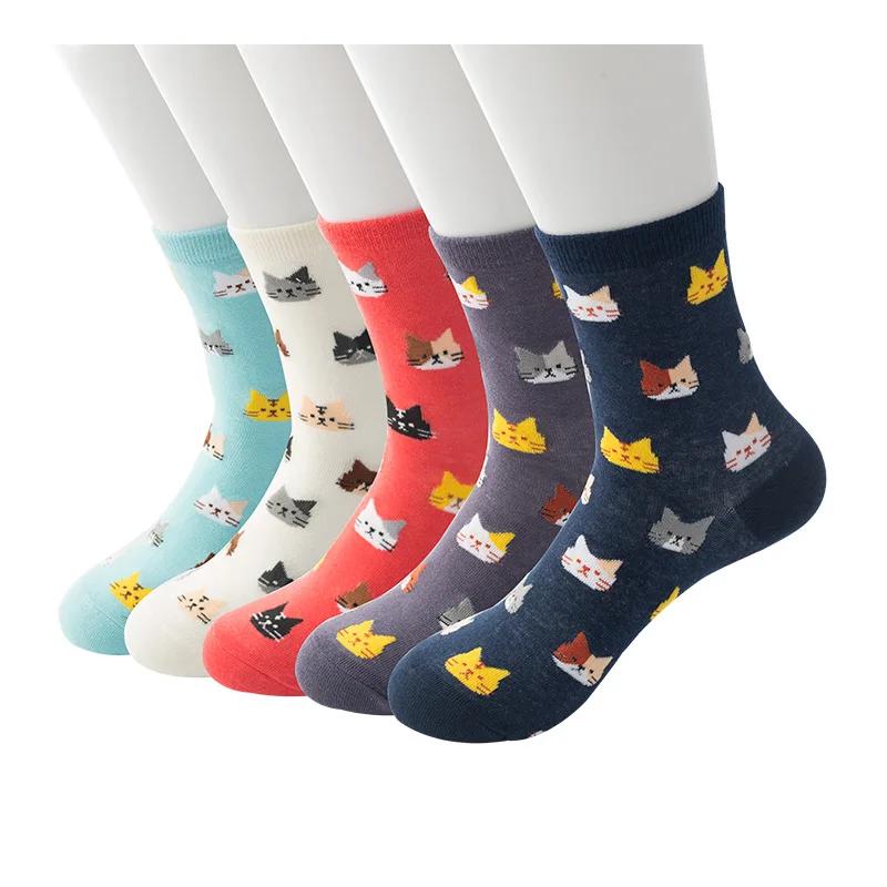 1 pereche șosete de bumbac moale pentru femei, cu imprimeu de pisică multicolor, stil japonez, Kawaii, șosete lungi, casual, Harajuku, Streetwear, stil japonez