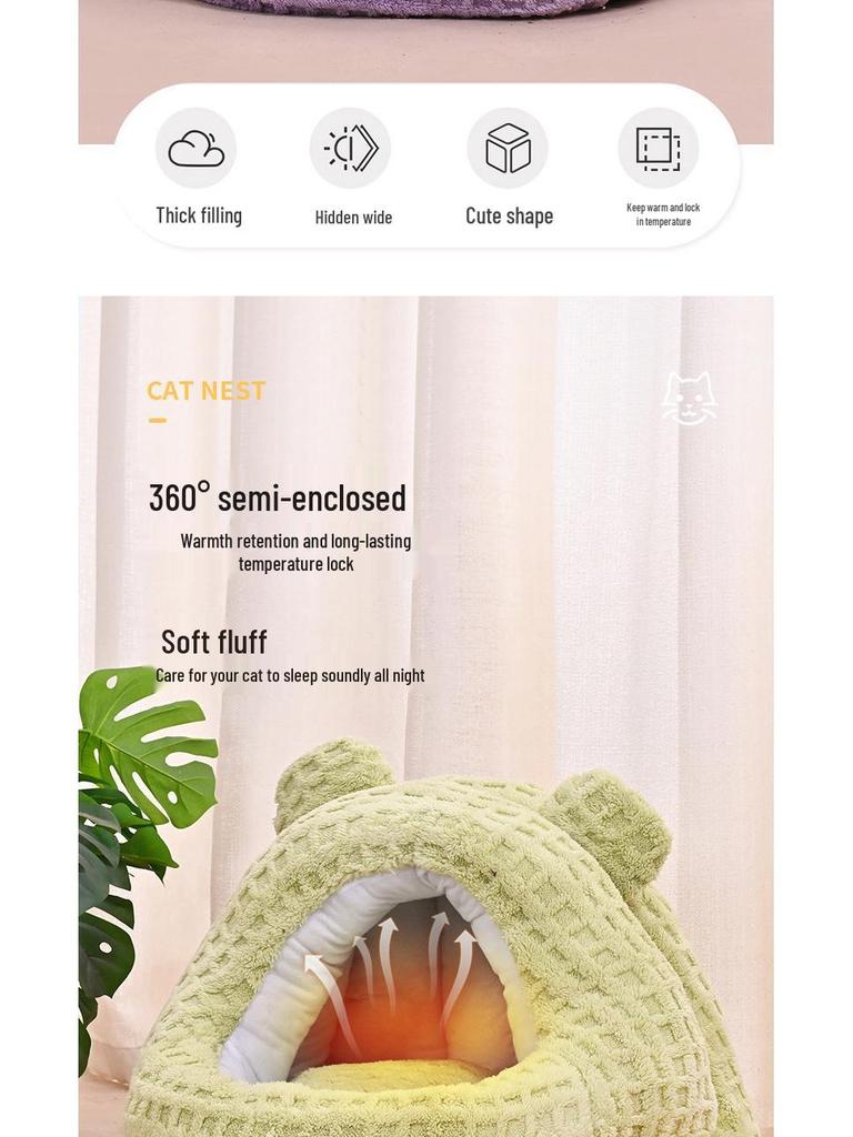 2025 New Semi-Enclosed All-Season Cat Bed: Winter-Ready, Velvet-Lined, Thickened Sleeping Bag & Dog House