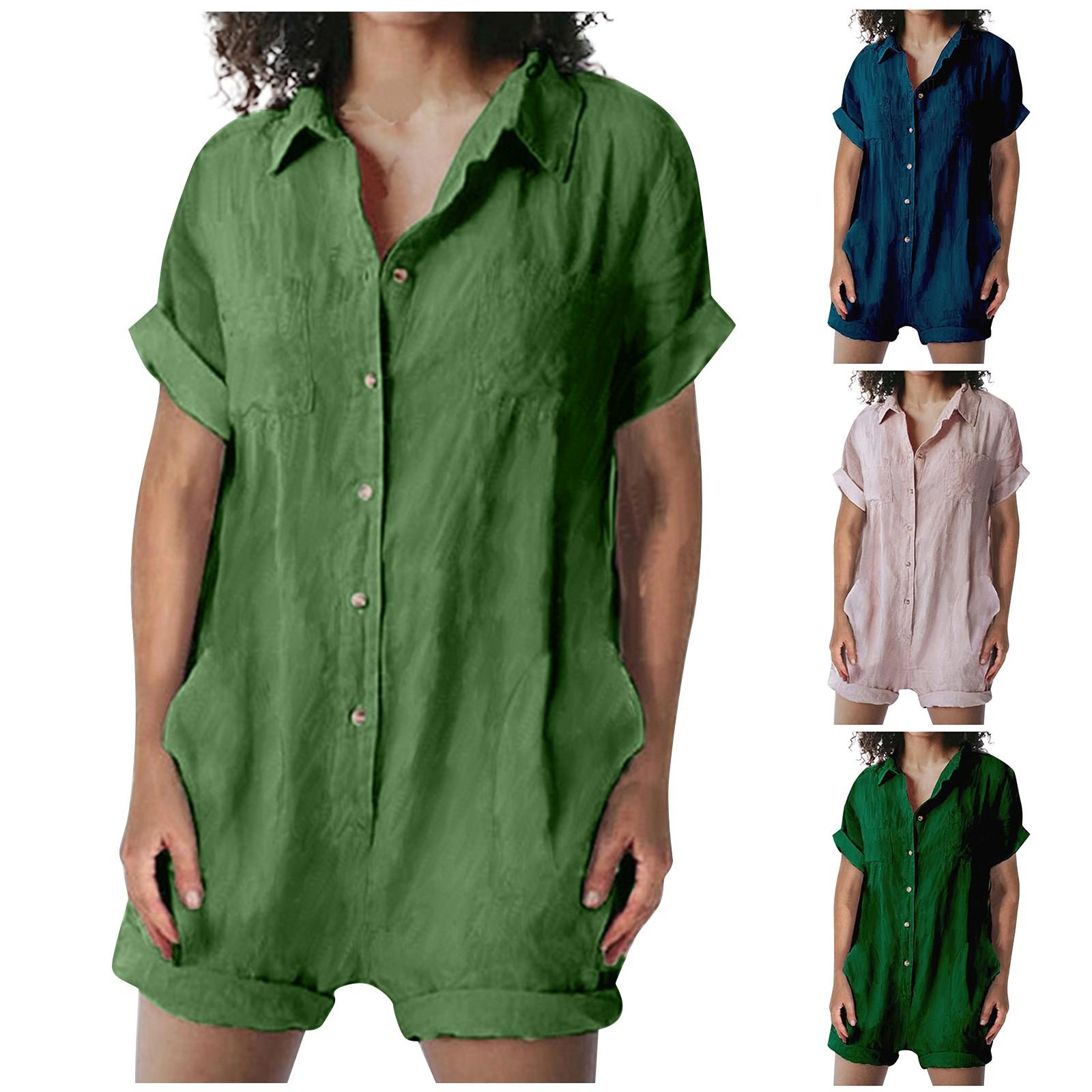 

Женский летний модный однотонный поло с коротким рукавом, повседневный короткий комбинезон