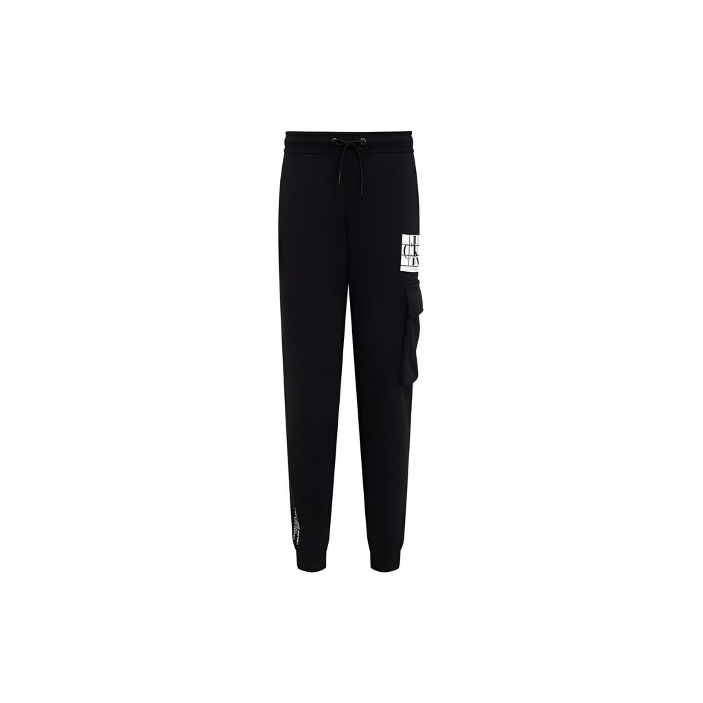 Calvin Klein Letter Print Drawstring Mid-Rise Casual Pants Men Bottoms Black J322133