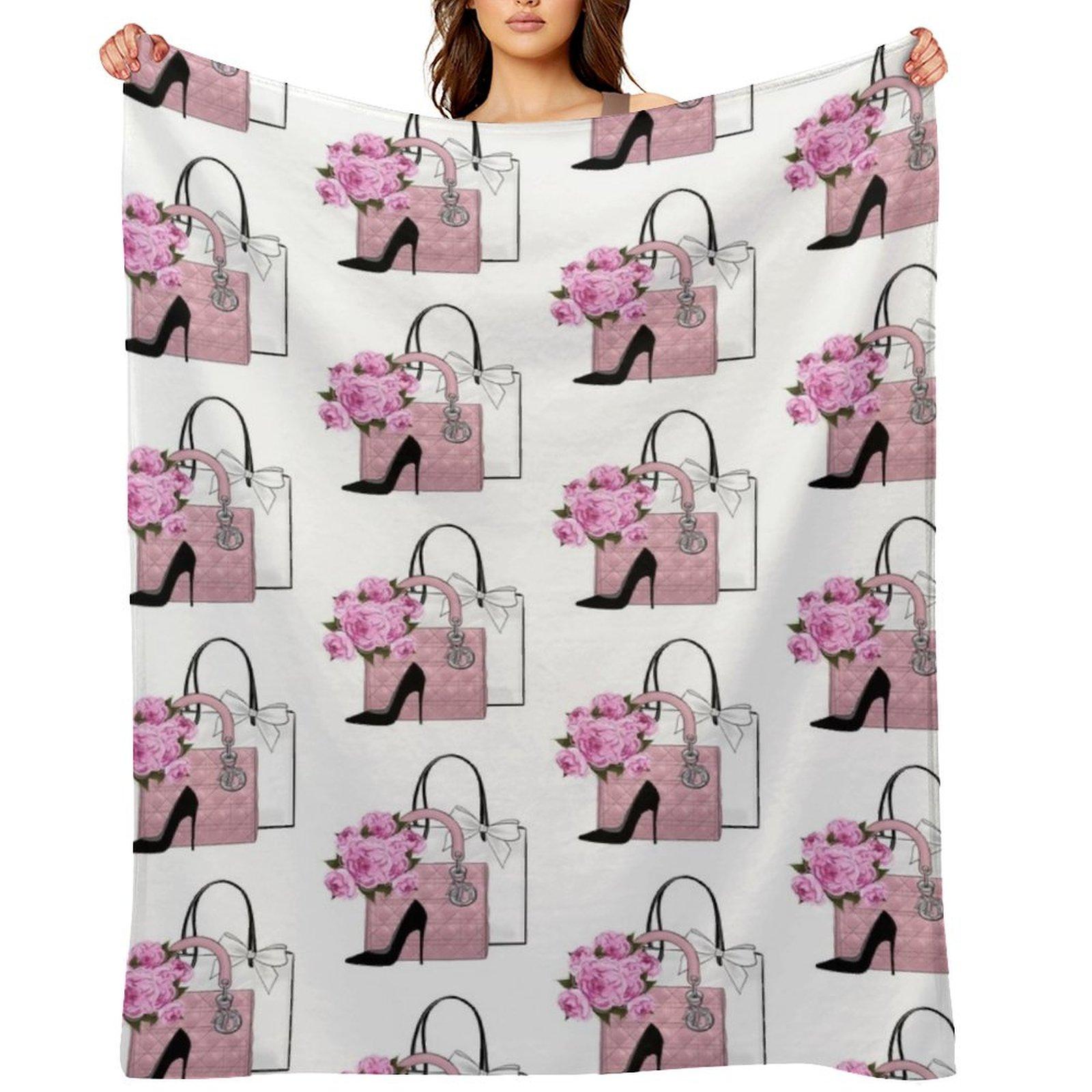 

Fashion accessories girly illustration in pink and white tones Throw Blanket Giant Sofa Soft Big Blankets For Sofas Bed Blankets 30x40in