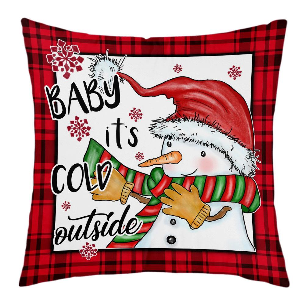 New Christmas Short Plush Pillow Cover Peach Skin Digital Printing Cushion Cover Christmas Snowman Pattern