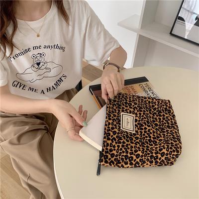 Newest Leopard Print Cosmetic Bag Korean Women Plaid Cosmetic Pouch Large Capacity Female Travel Make Up Storage Bag Beauty Cases