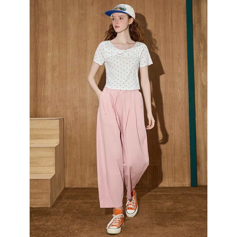 Coolhut2025 Summer Polka Dot Bow Tie Slim Short-Sleeved Retro Elegant Women's T-Shirt