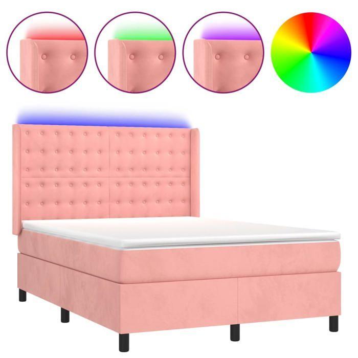 Maison Exclusive - Sommier à lattes de lit matelas et LED Rose 140x200 cm Velours
