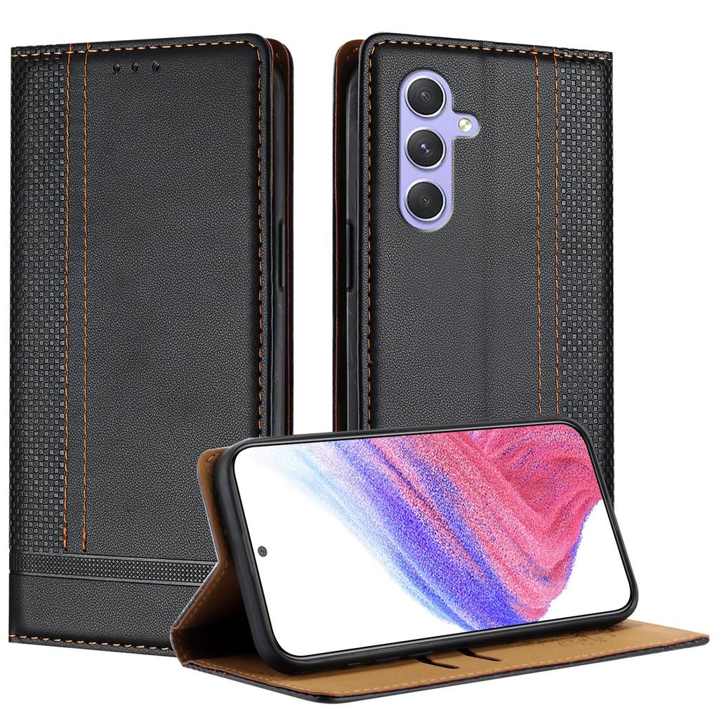 For Samsung Galaxy A55 5G Case L-Shaped Grid Pattern Leather Stand Phone Cover with Card Slots