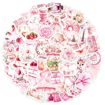 50PCS Pink Aesthetic Stickers - Cute Girlish Heart Decals for Journal/Phone/Tablet Decoration