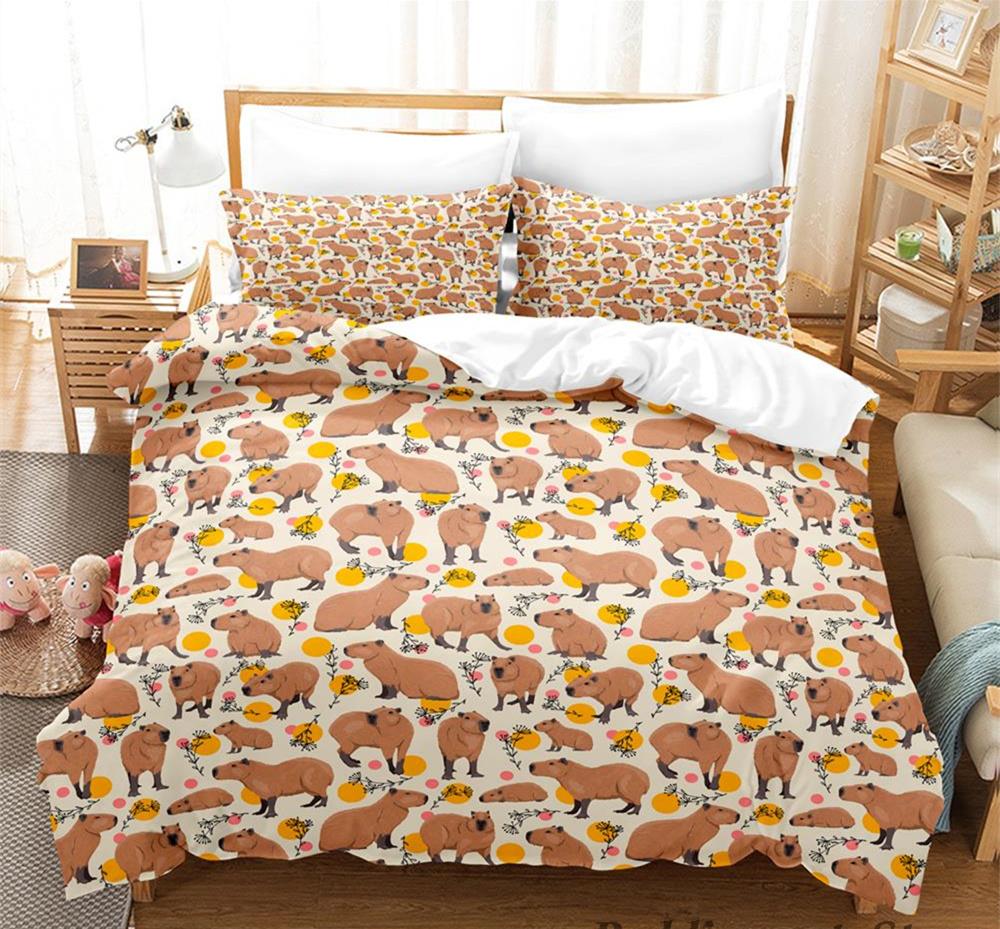 2023 Kawaii Capybaras Bedding Set Single Twin Full Queen King Size Bed Set Aldult Kid Bedroom Duvetcover Sets 3D Bed Cover Set