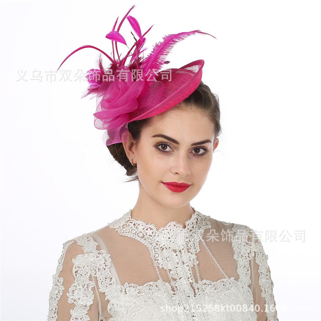 Pălărie înaltă cu pene stil britanic Bandană pentru banchet de nuntă european și american, spectacol la Jockey Club Accesorii de păr Pălărie înaltă din in