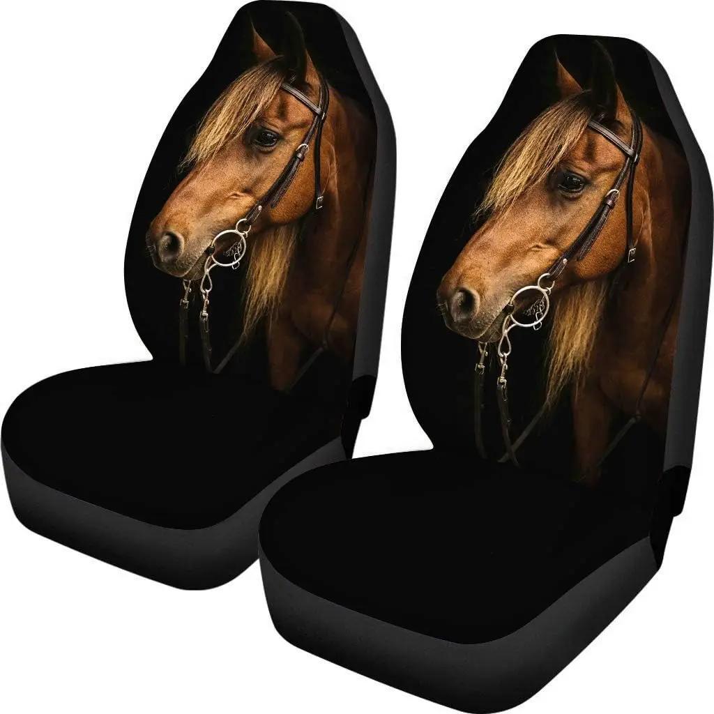 Horse Universal Car Seat Covers Front Seats Only Animal Print 2 Piece Washable Waterproof Elastic Polyester Seats Protector