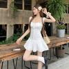 French White Hollow Suspender Dress Women's Summer Seaside Vacation Temperament Waist Thin Short Skirt