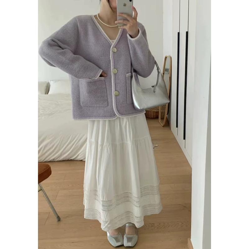 Small Fresh Imitation Mink Sweater Top Women's Long-sleeved Short Loose New Spring Autumn and Winter Knitted Cardigan Jacket