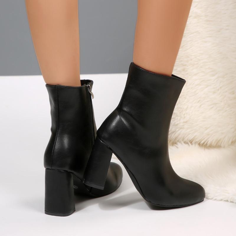 Vintage Thick Heel Women Ankle Boots Fashion Pointed Toe Toe Stripper Party Shoes Autumn Winter Women'S Leather Short Booties