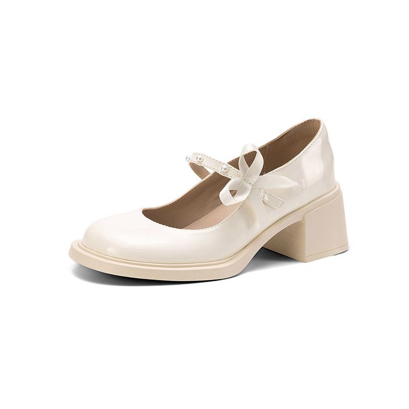 Krazing Pot Microfiber Round Toe Thick Med Heels Spring Summer Shoes Big Size 43 Pearl Bowtie Women Platform Pumps