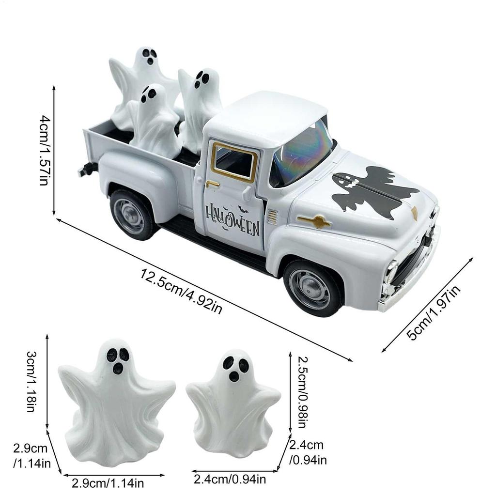 Halloween Ghost Decor Mini Cute Farmhouse Decor Funny Truck Ghost Desktop Figurine For Halloween Showcase Entryway Classroom