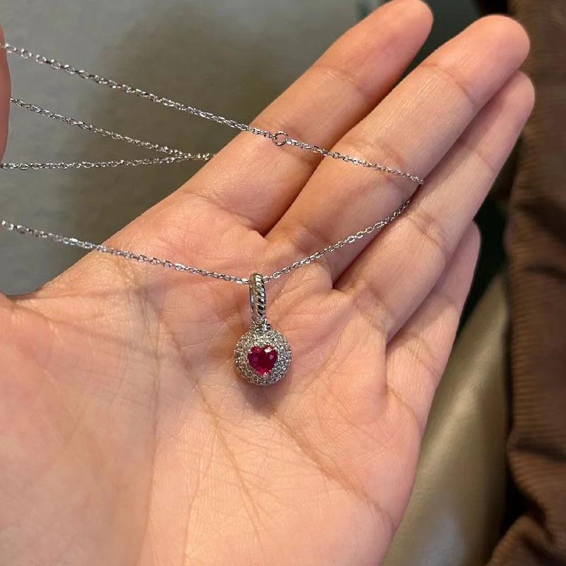 Hui Zhi Yi S925 Silver Ruby & Pink Sapphire Pendant - Elegant, Versatile Women's Fashion Accessory