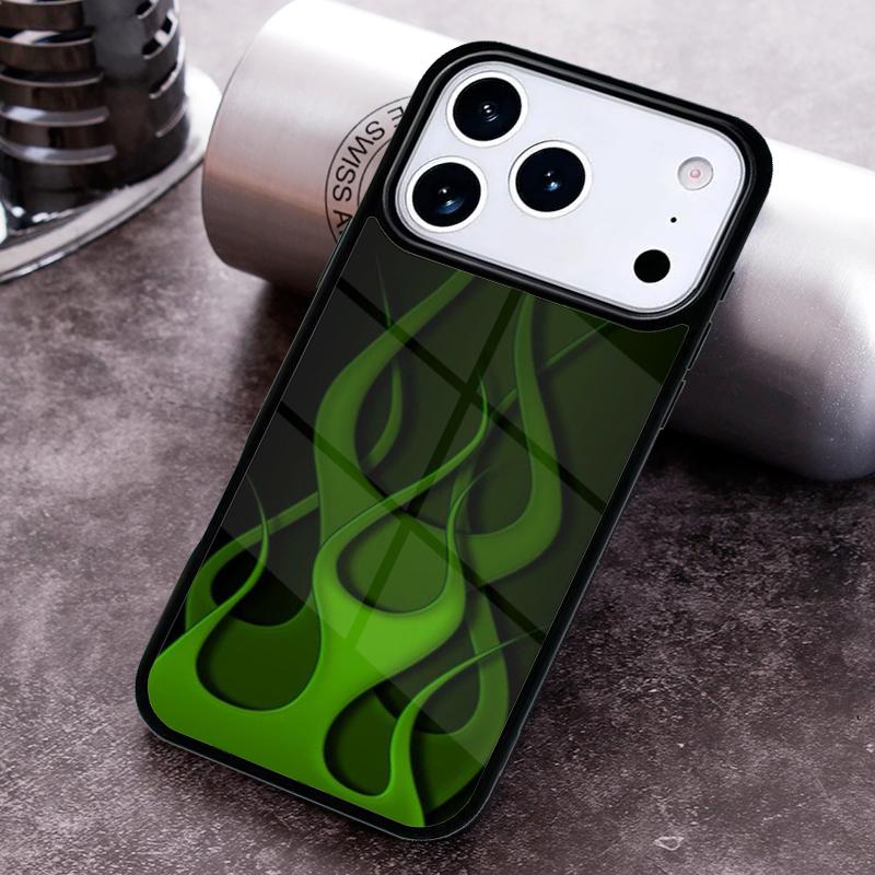 green flame Phone Case for iPhone 17 16 15 Pro Max Air 14 13 12 11 Plus Shockproof Cover