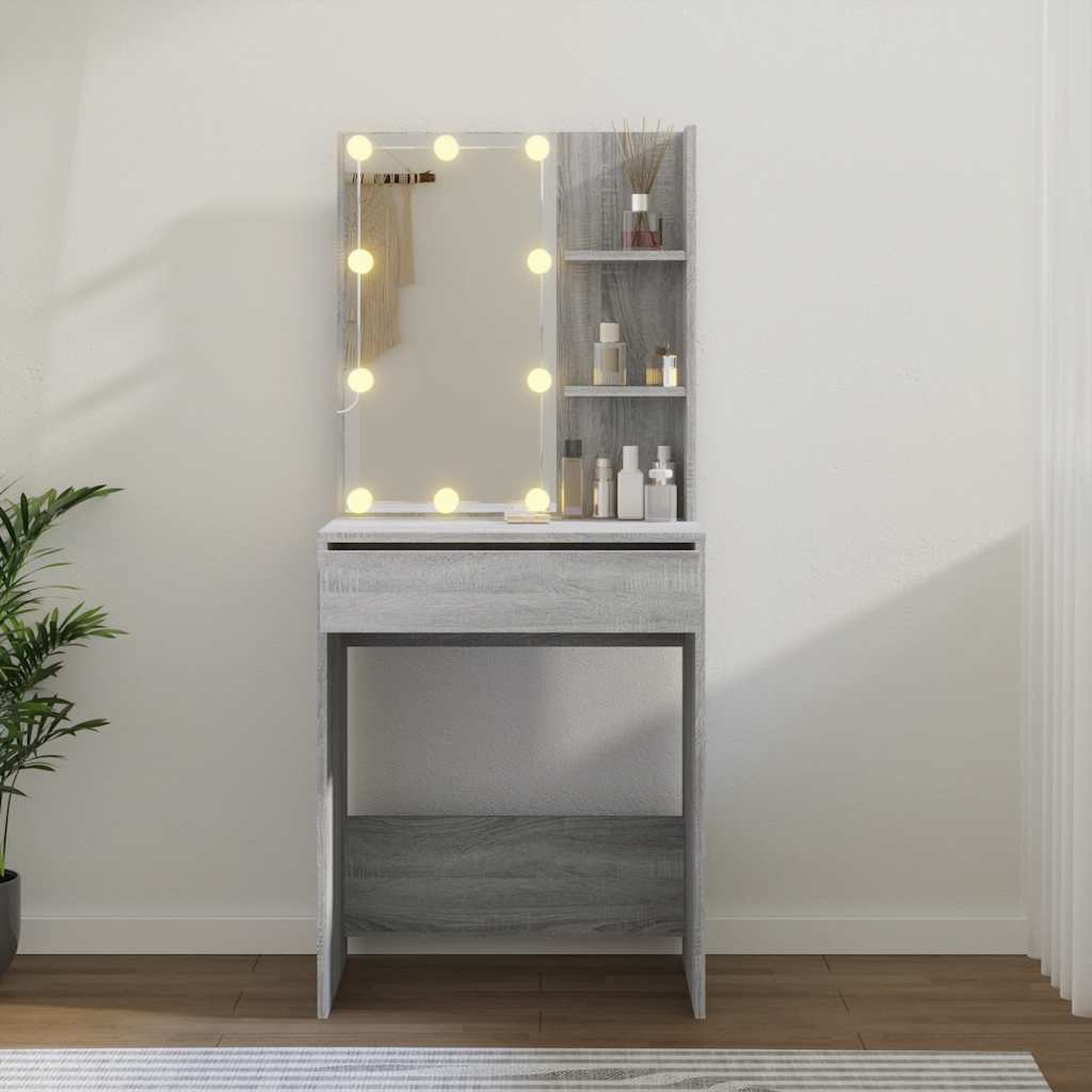 Makeup Table with LED Lights Gray Sonoma 60 X 40 X 140 Cm