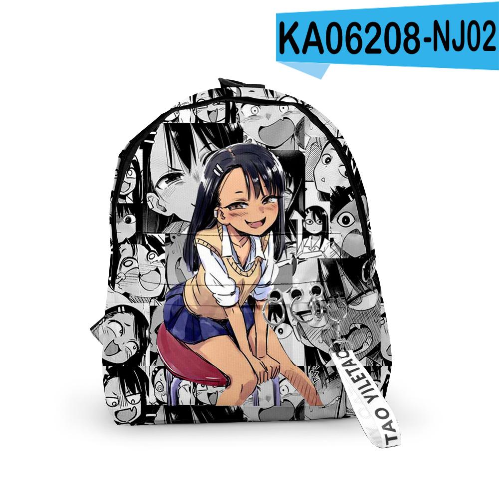 Popular Cool Nagatoro Notebook Backpack Boys/Girls Pupil School Bags 3D Print Keychains Oxford Waterproof Cute Small Backpacks