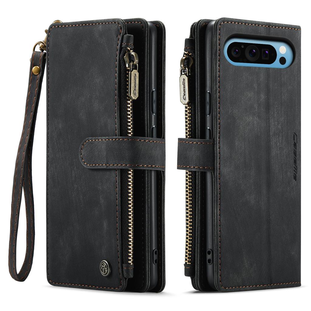 Zipper Wallet Case for Google Pixel 11 11Pro P10 10A 9 9A Pro XL 8 8A 8Pro Case Strap Magnetic Kickstand Cards Slot Phone Cover