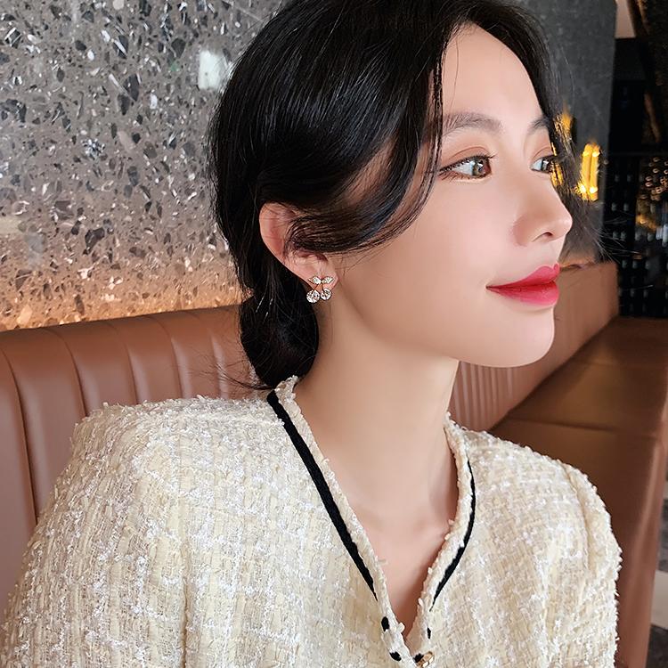 Trendy Korean Zircon Crystal Cherry Ear Stud Earrings For Women Leaves Rhinestone Earrings Wedding Party Jewelry Gifts