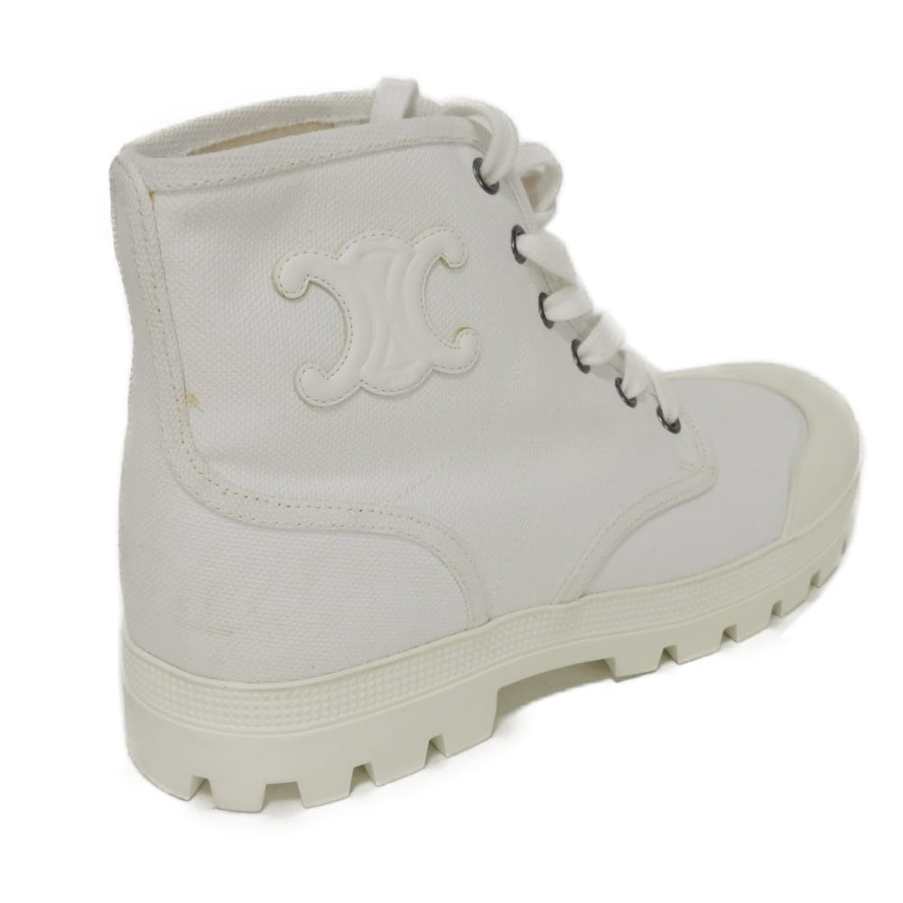 Used Patapan Lace-up Shoes 10431 343142198C.01BC 7900 38 Short 9.8" 6 Triomphe Canvas White Women's from Japan AUTHENTIC