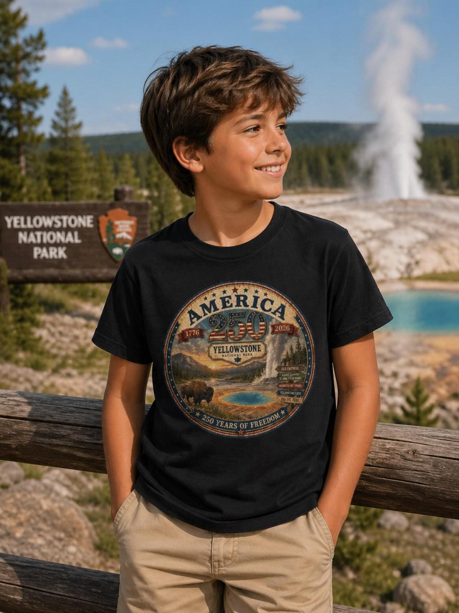Yellowstone National Park Badge Tee | Kids T-Shirt, America Vintage Landscape 130
