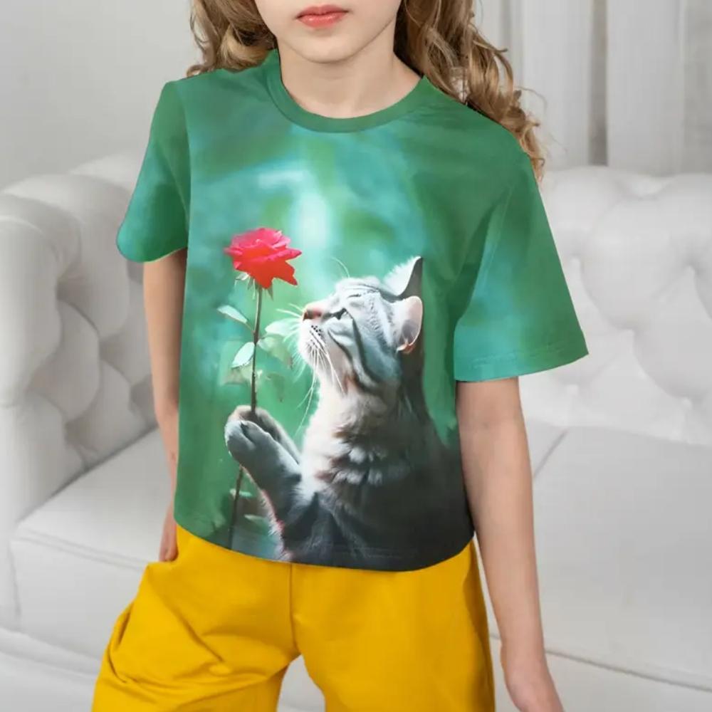 

Summer Round Neck 3D Printed Funny Animal Pattern Top Fashionable Casual Short Sleeved Children s Girl T-shirts 170
