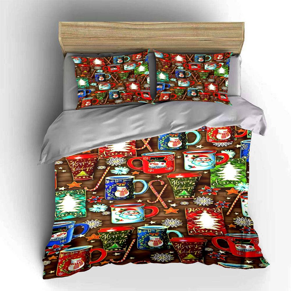 Christmas Mugs and Patterns Bedding Duvet Cover Set Duvet Cover Pillowcases  (1*Duvet Cover 2*Pillowcases, without duvet insert)