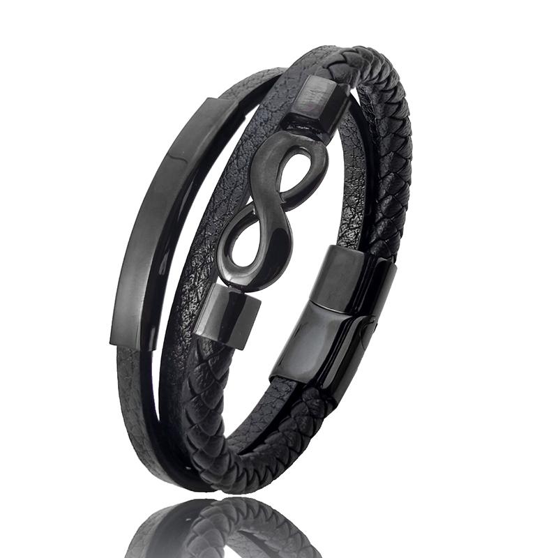 

New Infinite 8 Symbol Bracelet for Men Hand Multi-Layers Black Leather with Magnetic Charm Bracelet Clasp Boyfriend Jewelry Gift 18.5cm