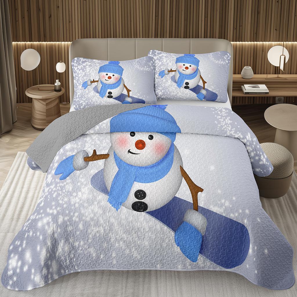 Merry Christmas Coverlet SetLovely Snowman Bedspread Twin Size for Boys Girls Dorm Room Winter Theme Cartoon Style Quilt Set