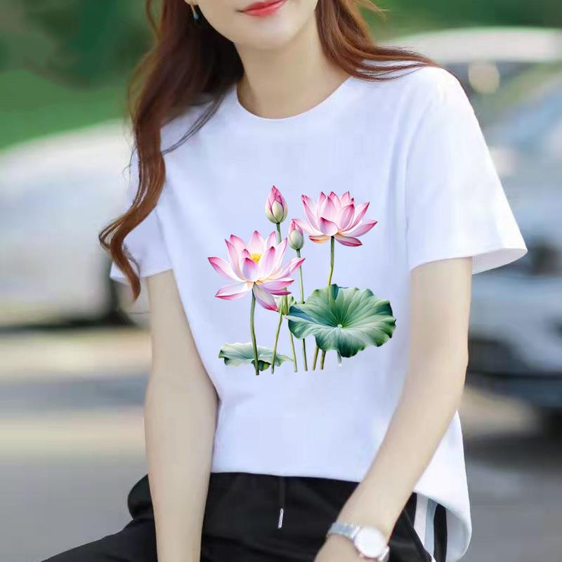 Bestseller Casual Base Layer Personalized Floral Womens Commuter Instagram Summer Printed Shortsleeved Roundneck Tshirt