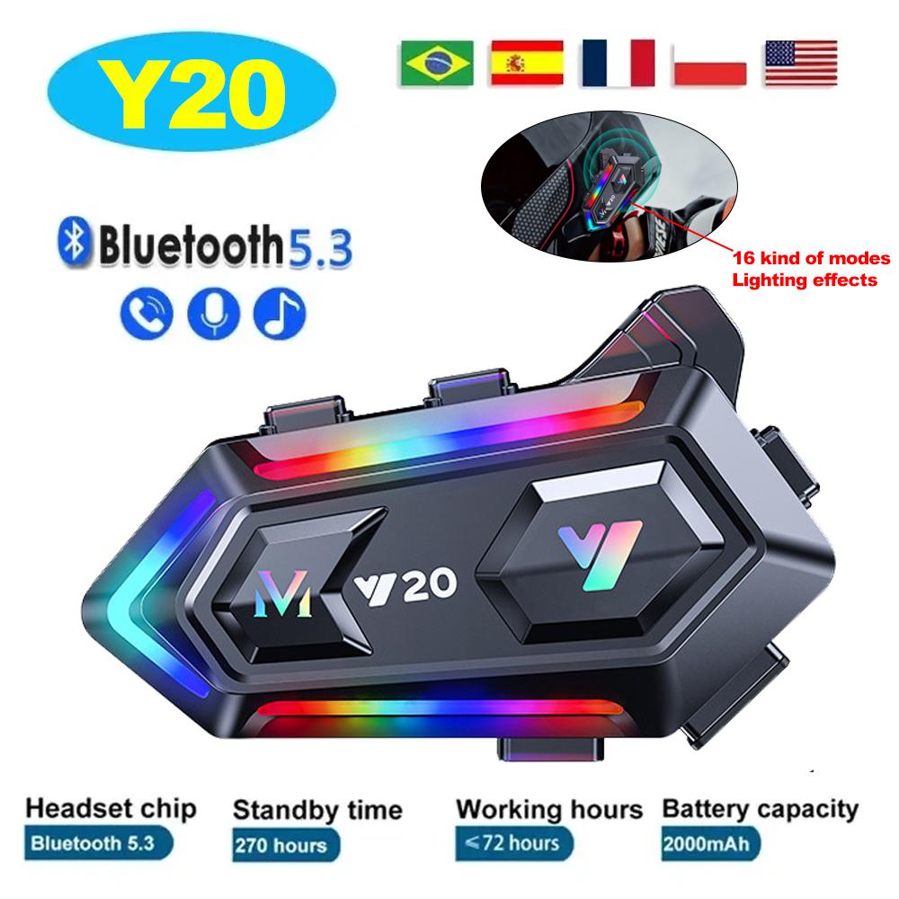2026 Y70 Motorcycle Bluetooth Helmet Headset Earphone Colorful Lights IPX6 Waterproof Dual Connection Support for 2 Phones