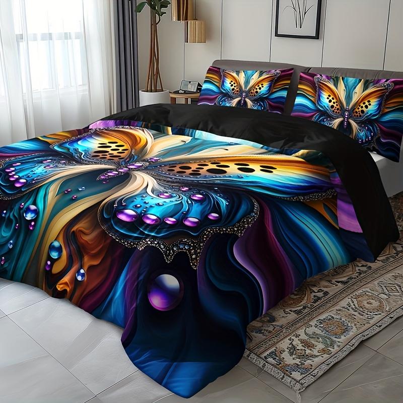 Vibrant Butterfly Print Duvet Cover Set All-Season Comfort Machine Washable For Home Dorm Decor Dorm Room Vibrant Bedding Set
