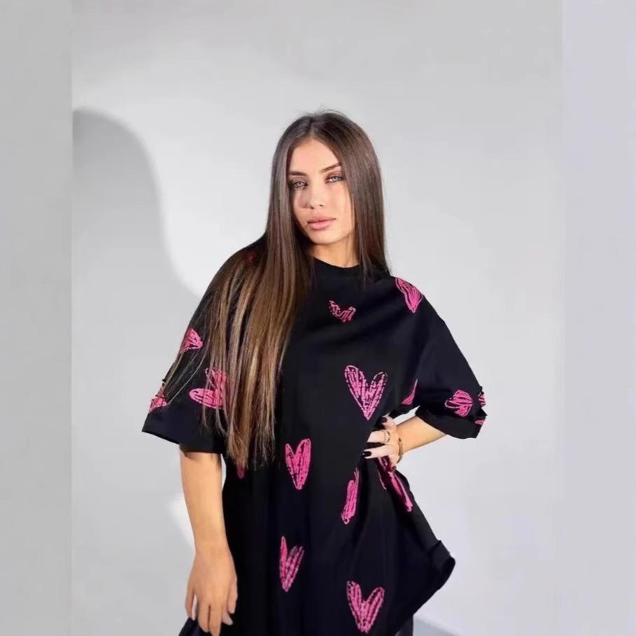 American Retro 100% Cotton Heart Embroidery T-Shirt Medium