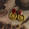 Smear and Do Old Portrait Coins Three-dimensional Geometric Earrings Drip Glaze Earrings