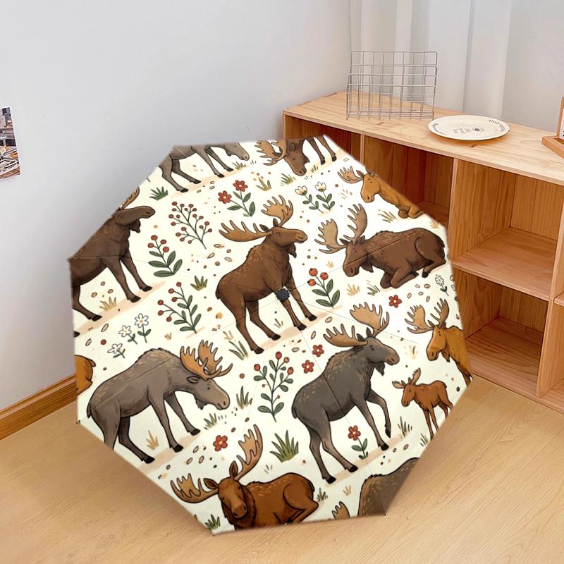 1 Pezzo Ombrello Pieghevole Automatico - Fantasia Animali Carini, Design Portatile e Pieghevole con 8 Stecche, Regali di Natale e Compleanno