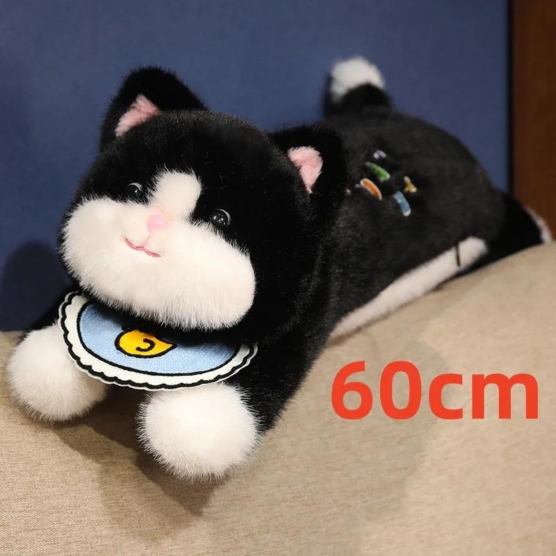 Neue 60/90cm Kawaii Kuschelige Schwarze Katze Mit Lätzchen Plüschtier Cartoon Stofftier Mädchen Spielzeug Valentinstagsgeschenk Sofadekoration