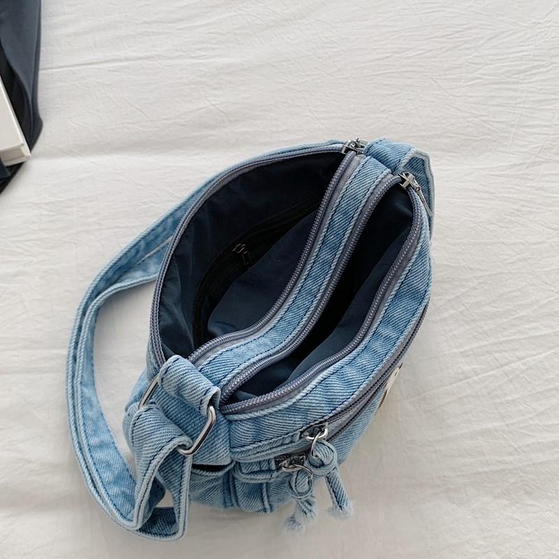 Cartoon Embroidered Denim Bag Women's Shoulder Crossbody Bag