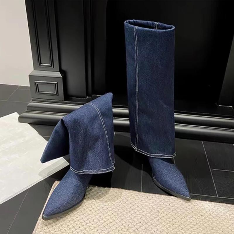 Women Chunky High Boots Pointed Toe Shoes Sexy Lady Dress Gladiator Autumn New  Trend Retro Fad Woman Boots Goth Botas Mujer