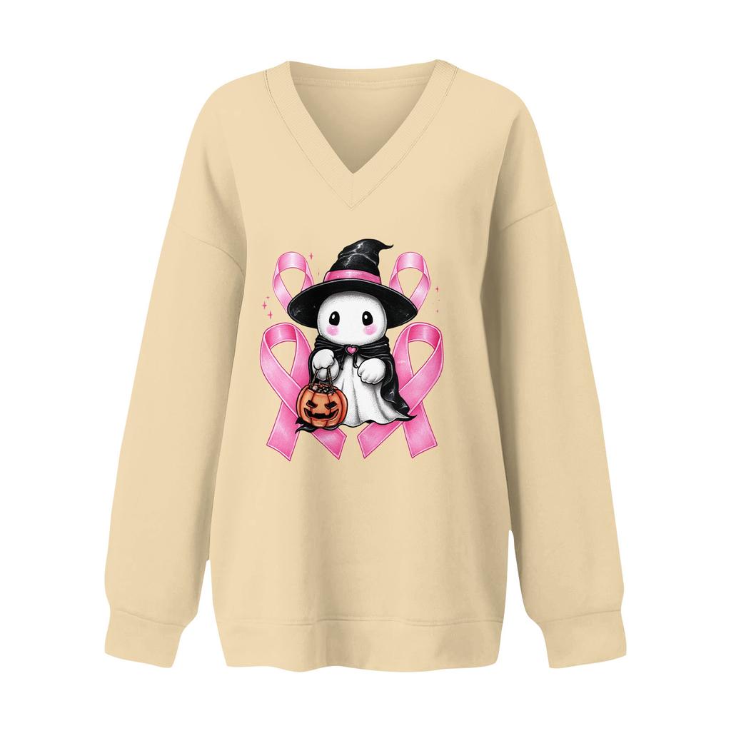 Women's V-neck Dropped Shoulder Halloween Print Sports Sweatshirt Top