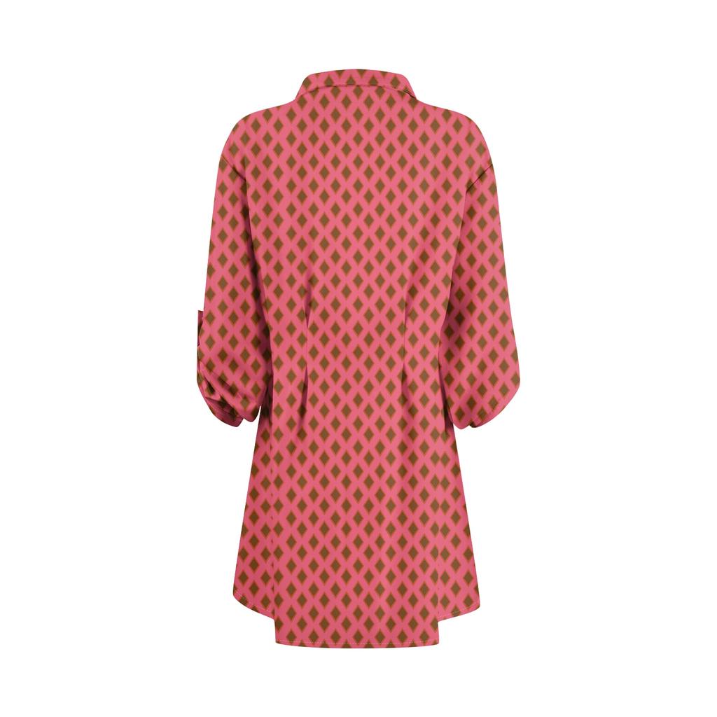 Women's Loose-fitting V-neck Long-sleeved Dress Print Work Shirt Dress