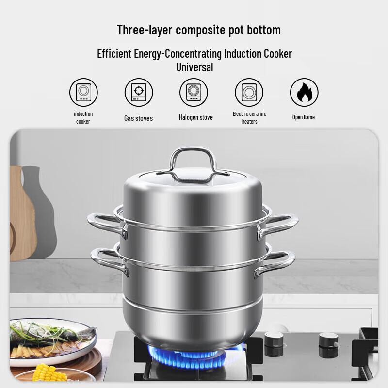 Kobach 28cm 3-Lagen Edelstahl Dampfkochtopf Set