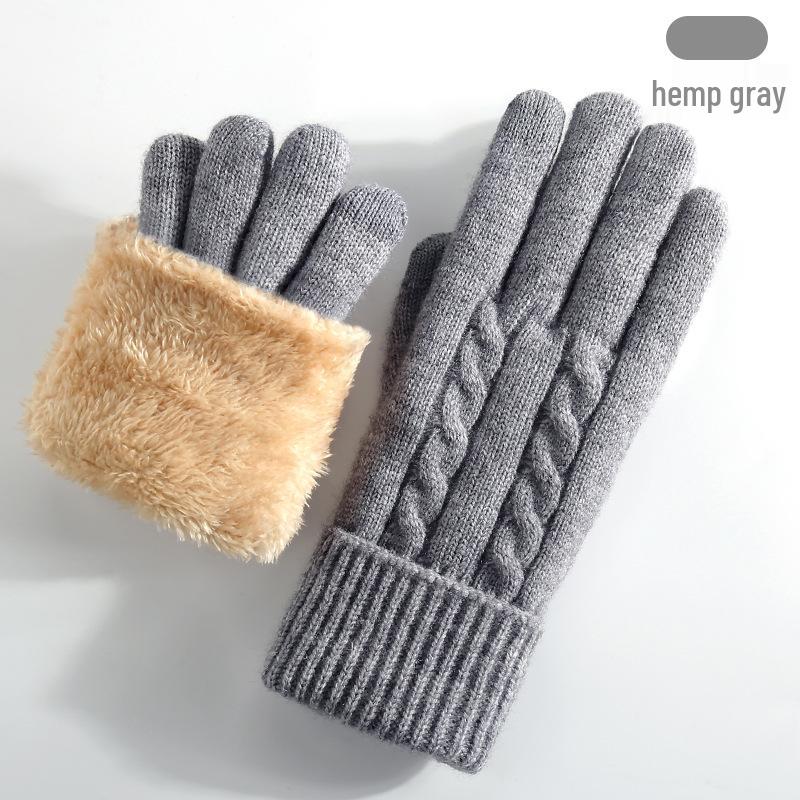 Women's Winter Knitted Touchscreen Gloves - Double-Layer Fleece-Lined, Thick Warm for Outdoor Cycling